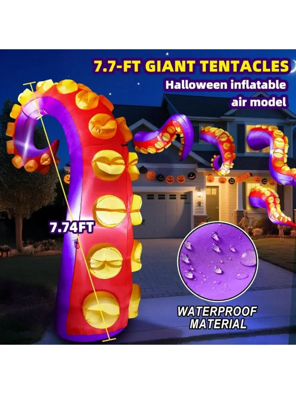 Inflatable Halloween Octopus Tentacles Yard Decoration with LED Lights - Outdoor